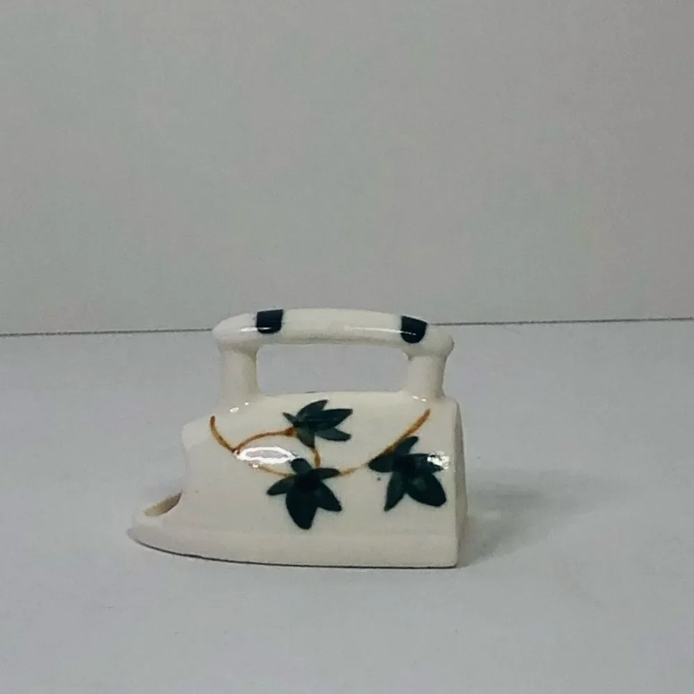 vintage hand painted bone china iron tooth pick‎ holder green ivy leaves mini